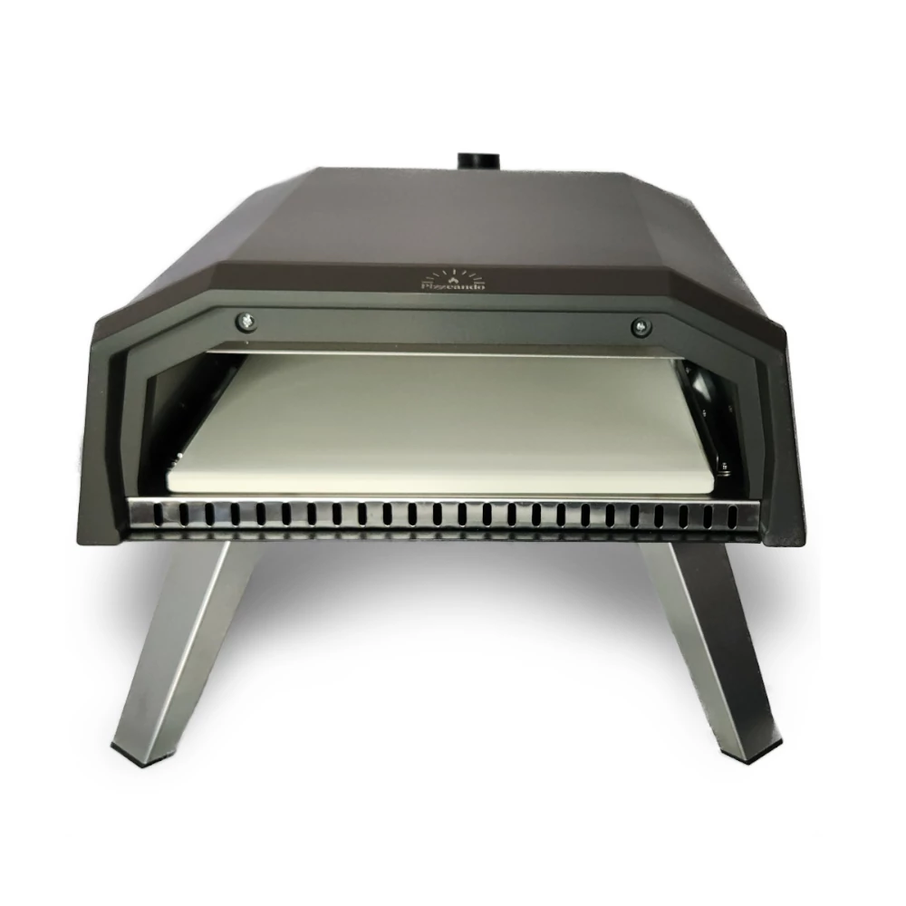 Horno de pizza a gas Nápoles 12 pulgadas vista frontal, color negro mate con patas plegables